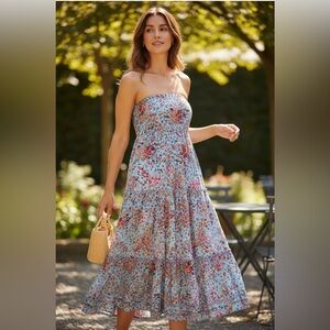 Anthropologie Poupette St Barth Triny Floral Strapless Midi Dress